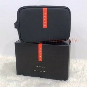 Prada Pouch Shaving Bag Toiletries Kit Makeup Case Organizer Clutch Black NEW